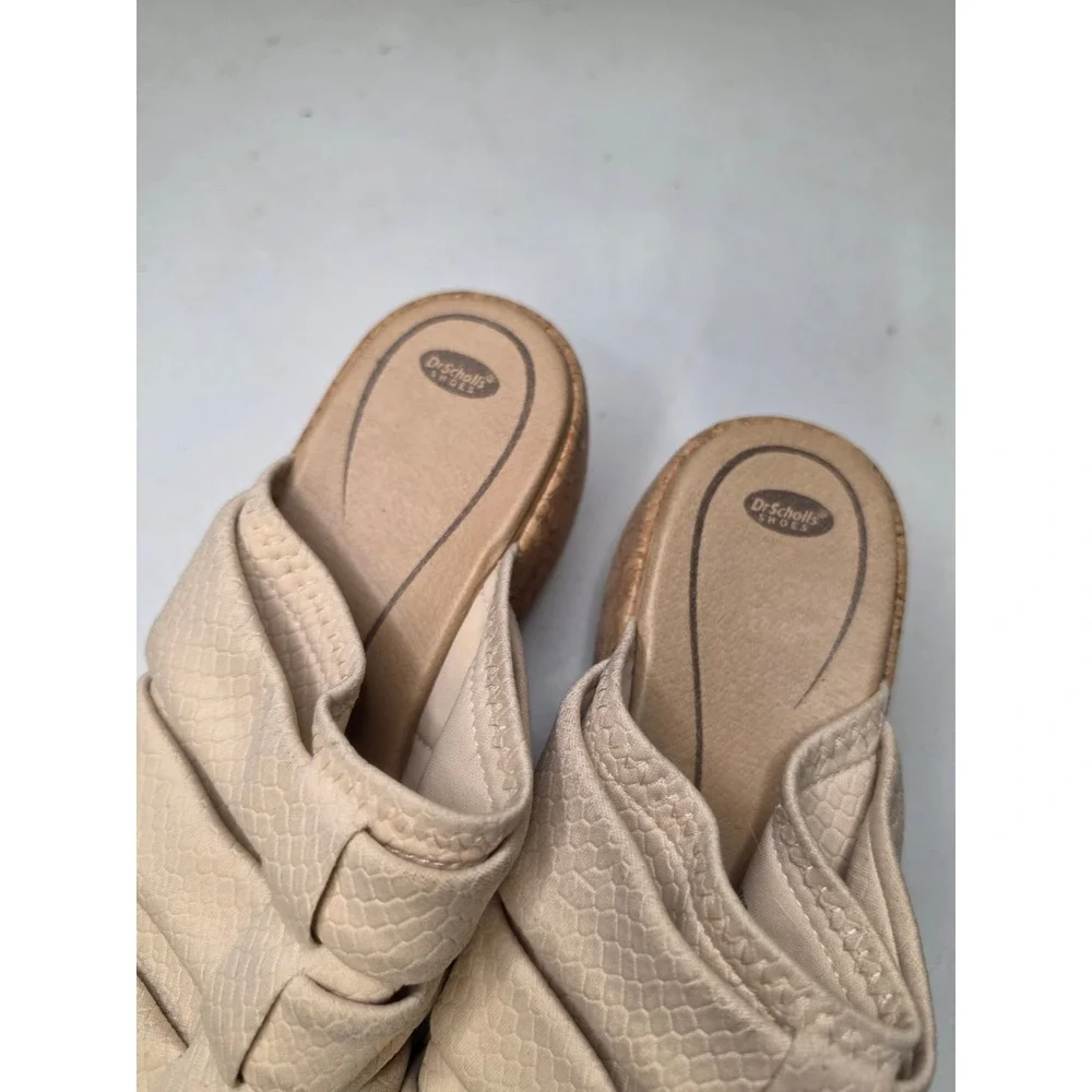 Dr. Scholls Praise Up Beige Snakeskin Cork Wedge Platform Sandals Womens 8M